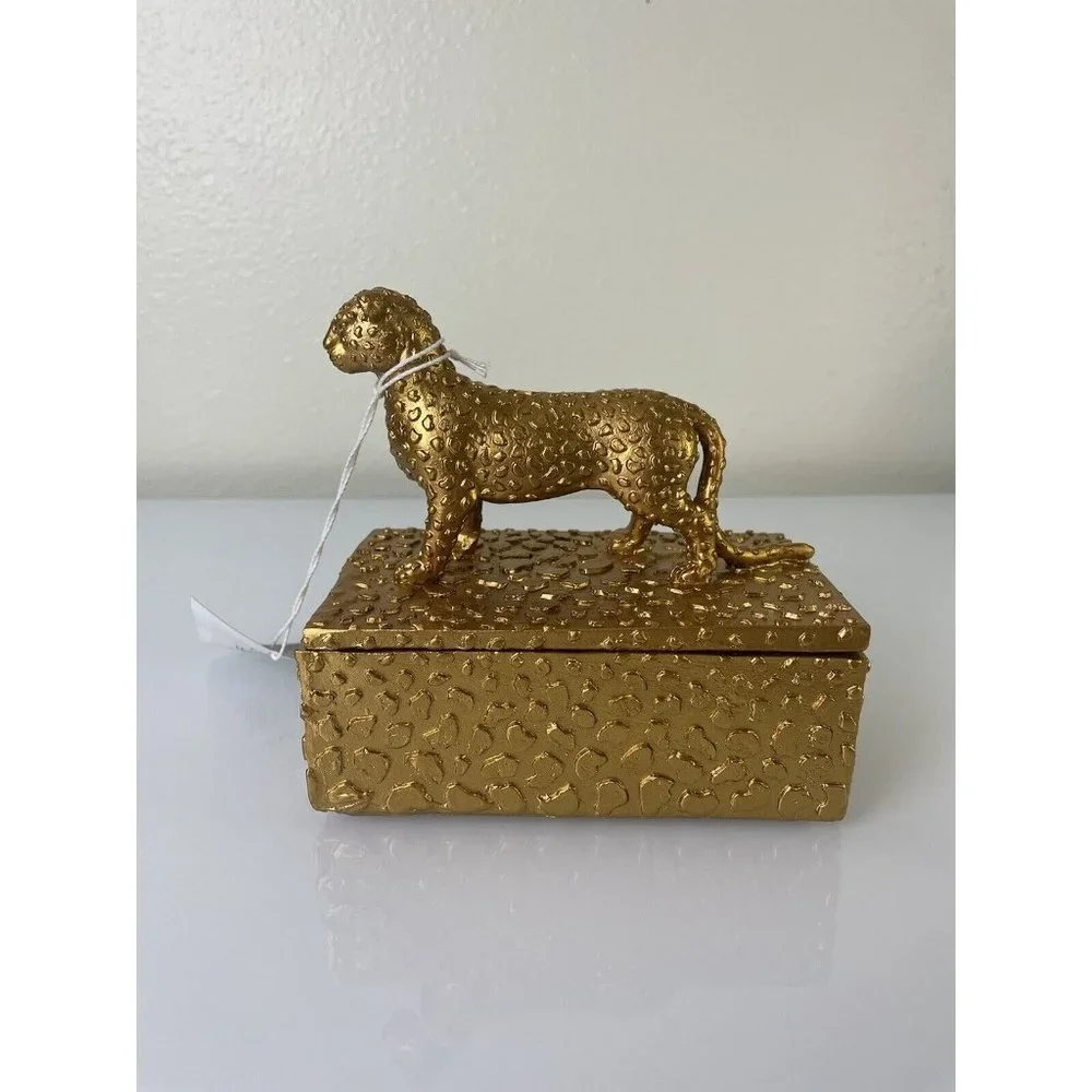 Mikasa Home Accents Leopard Gold Resin Trinket Jewelry Lidded Box, Decor
